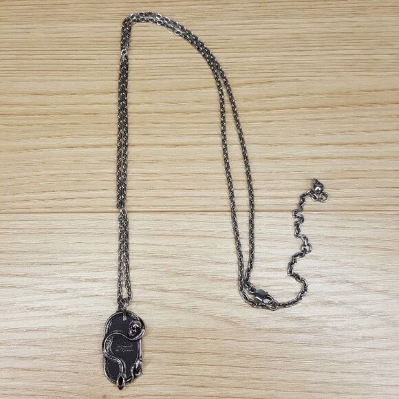 ALEXANDER MCQUEEN Mens Dog Tag Necklace Silver Tone Brass Skull & Snake $590 - Picture 3 of 11